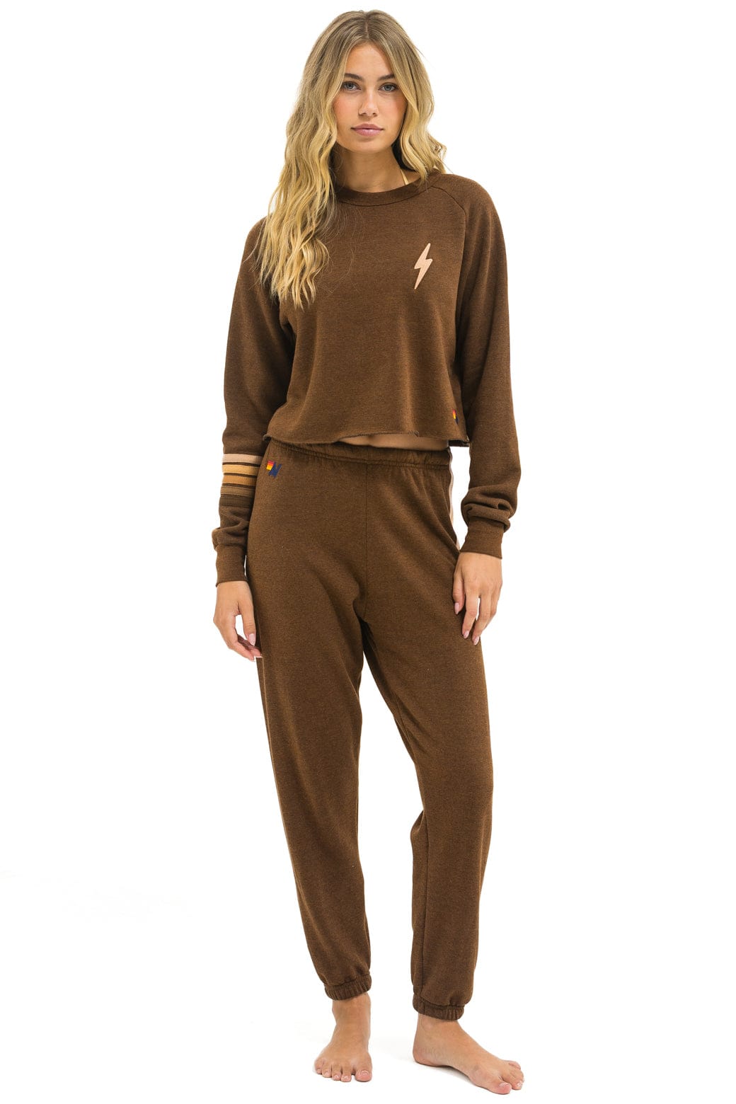 BOLT RUGBY STITCH CROPPED CREW SWEATSHIRT - CHOCOLATE // ESPRESSO - Image 5