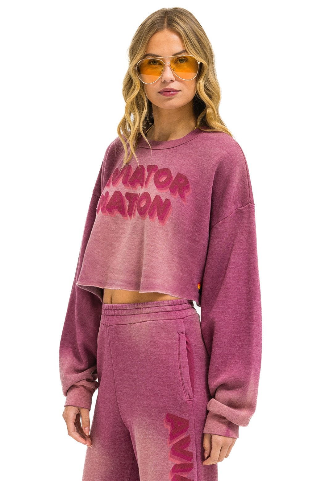 AN 3D CROPPED CREW SWEATSHIRT RELAXED - FADED BERRY - Image 2