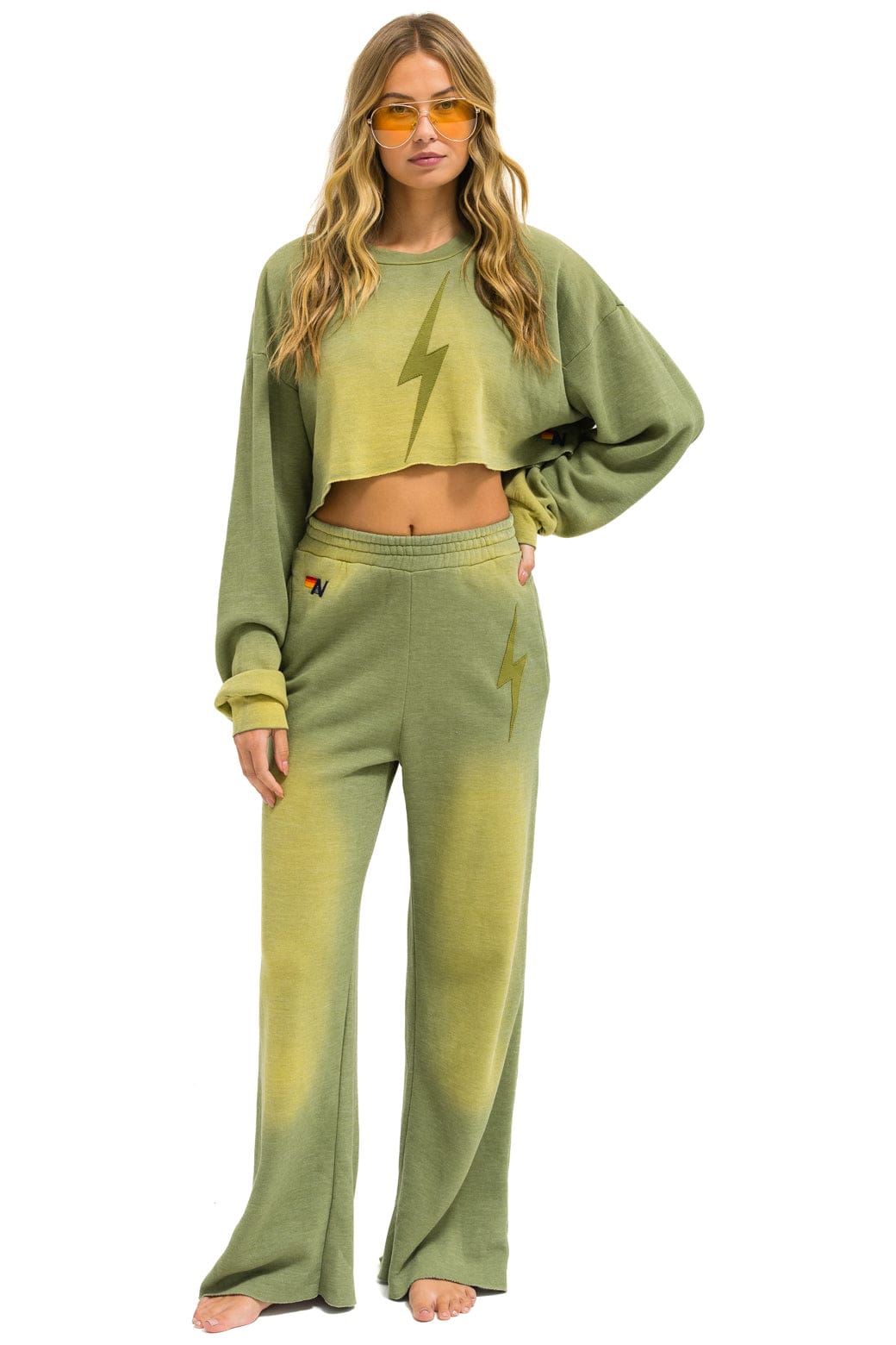 BOLT STITCH WIDE LEG POCKET SWEATPANTS - FADED ARMY - Image 6