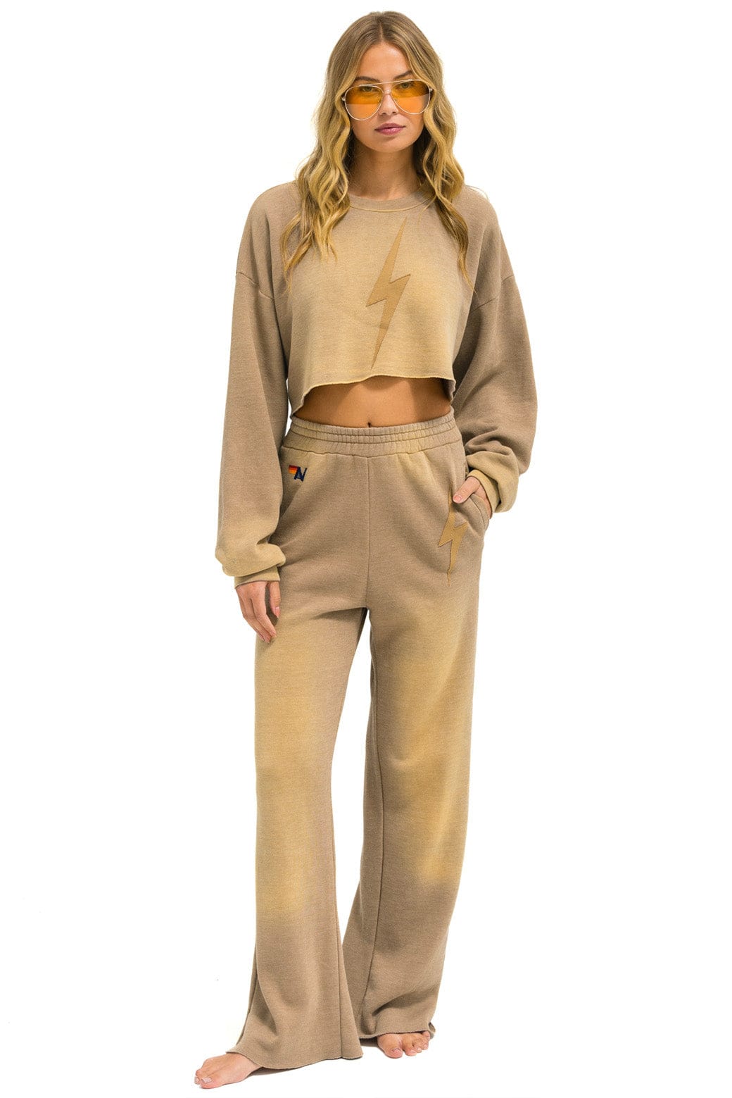 BOLT STITCH WIDE LEG POCKET SWEATPANTS - FADED TAN - Image 5