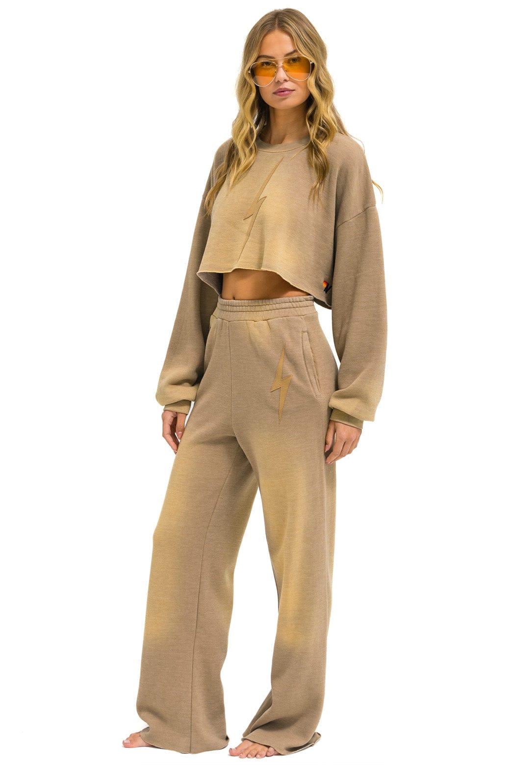 BOLT STITCH WIDE LEG POCKET SWEATPANTS - FADED TAN - Image 6