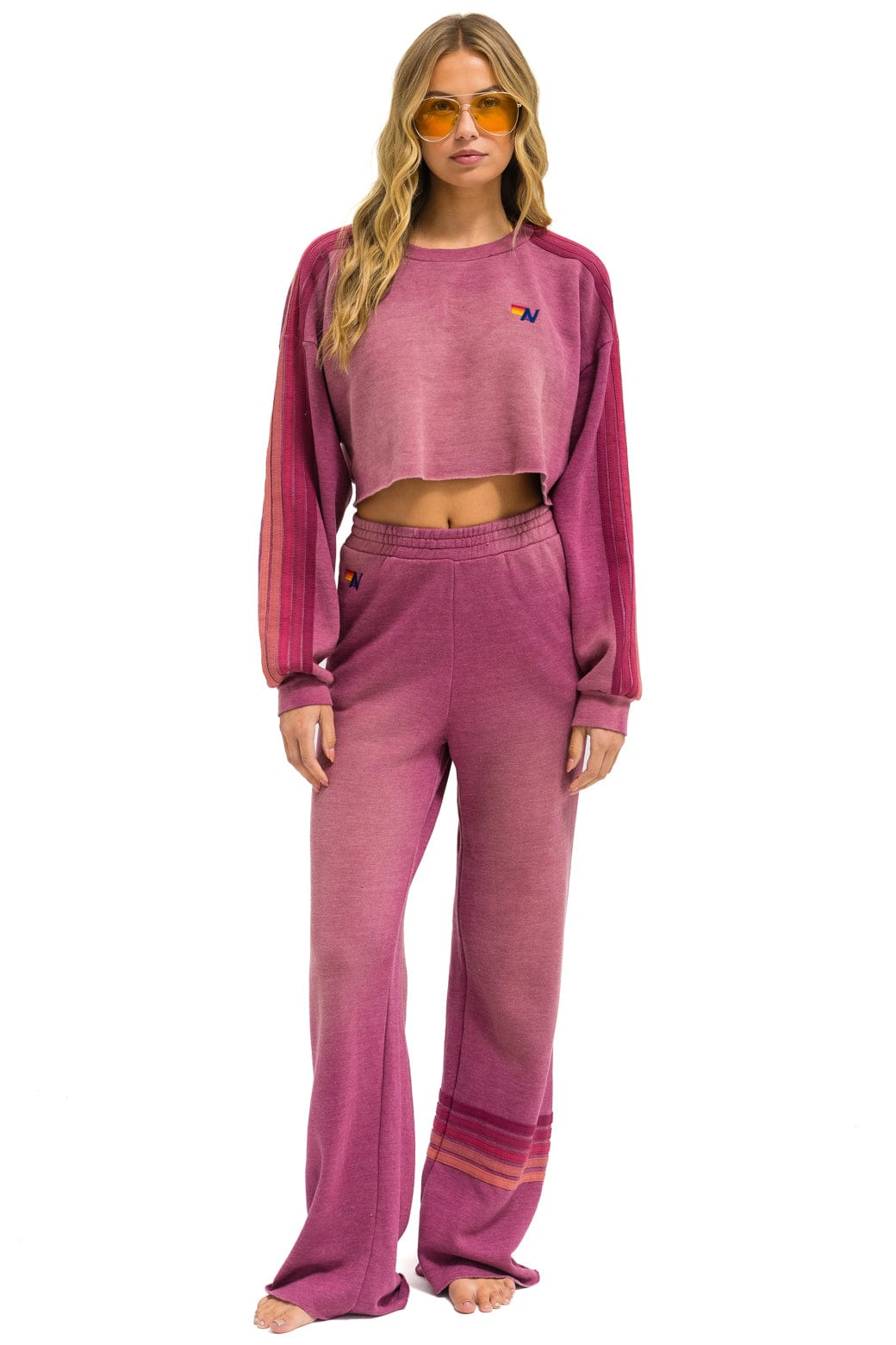 RUGBY STITCH WIDE LEG POCKET SWEATPANTS - FADED BERRY - Image 5