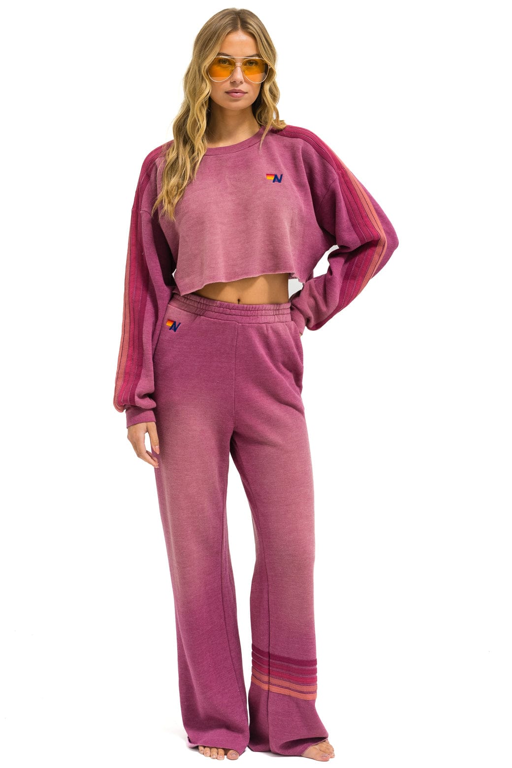 RUGBY STITCH WIDE LEG POCKET SWEATPANTS - FADED BERRY - Image 6