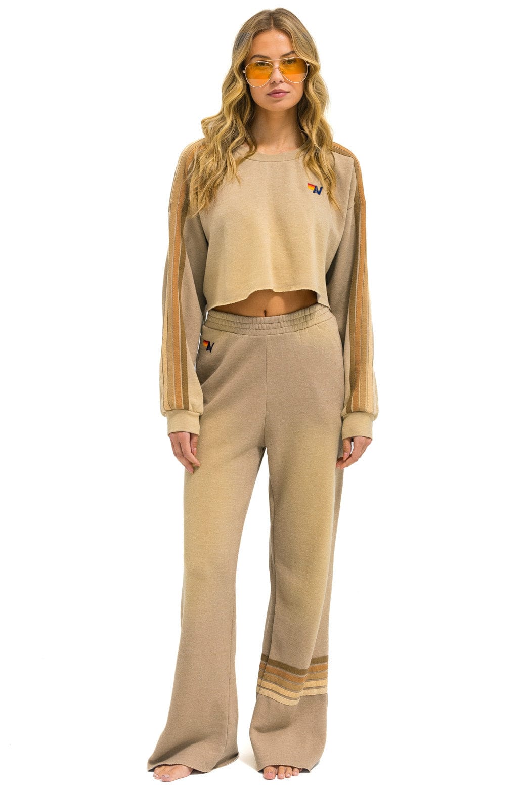 CLASSIC STRIPE CROPPED CREW SWEATSHIRT RELAXED - FADED TAN - Image 5