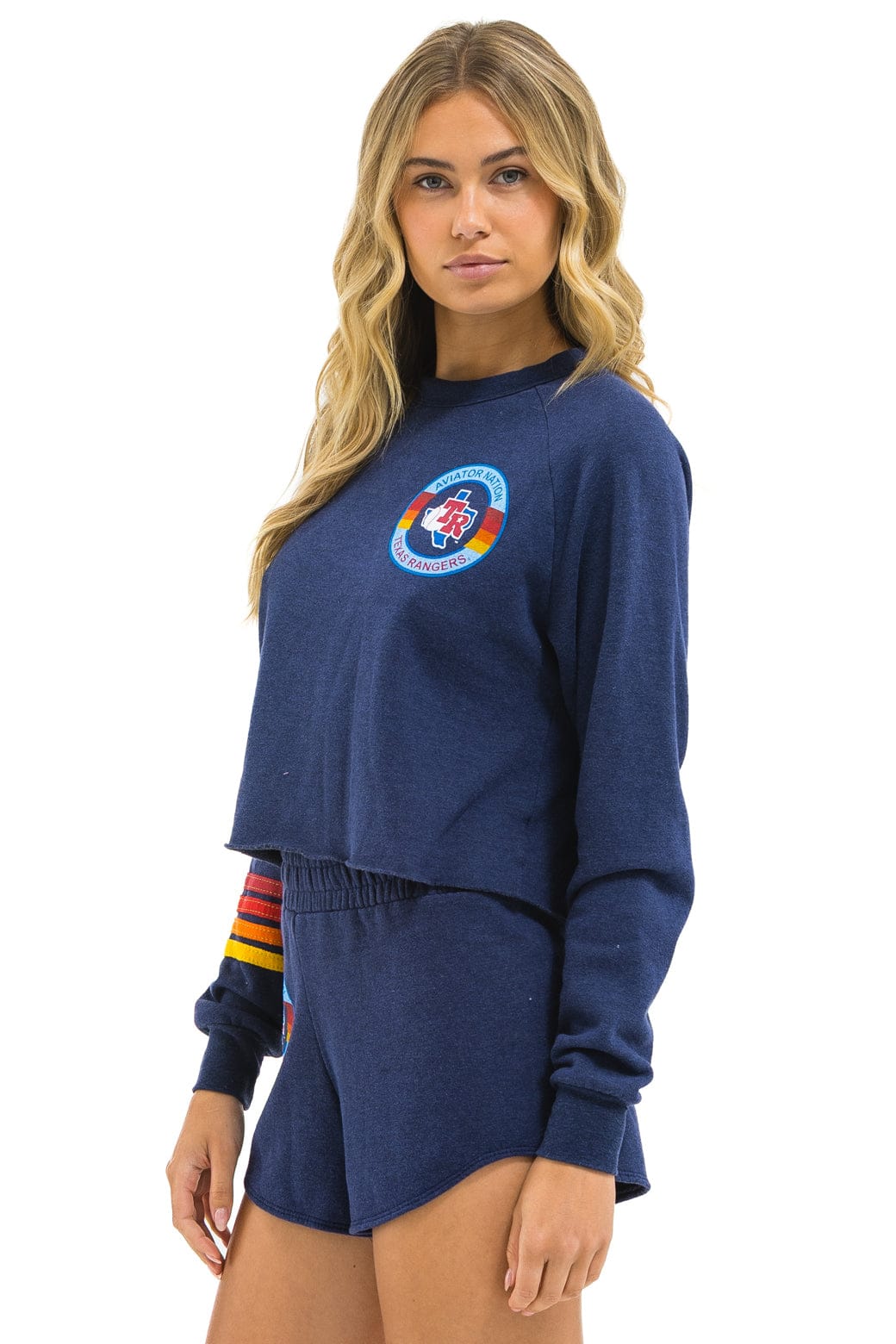 TEXAS RANGERS RUGBY STITCH CROPPED CREW SWEATSHIRT - NAVY - Image 4