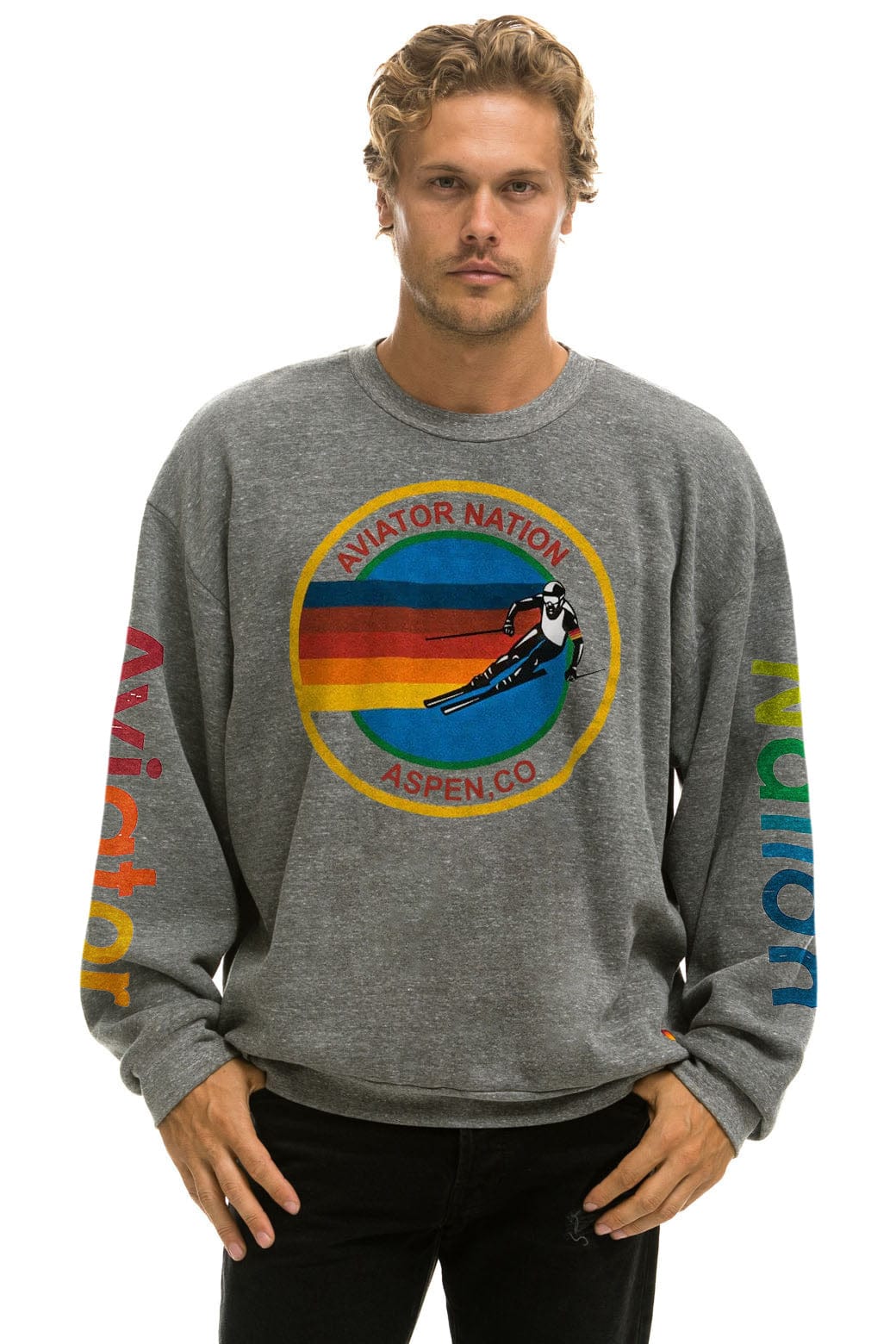 AVIATOR NATION ASPEN RELAXED CREW SWEATSHIRT - HEATHER GREY - Image 2