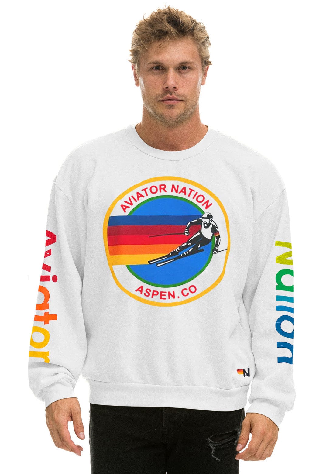 AVIATOR NATION ASPEN RELAXED CREW SWEATSHIRT - WHITE - Image 2