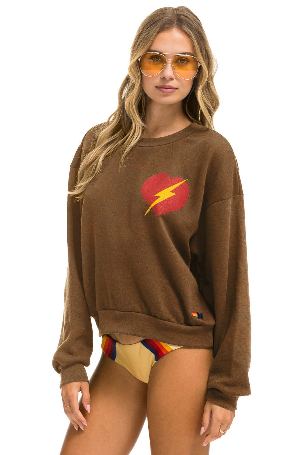 BOLT HEART RELAXED CREW SWEATSHIRT - CHOCOLATE - Image 2