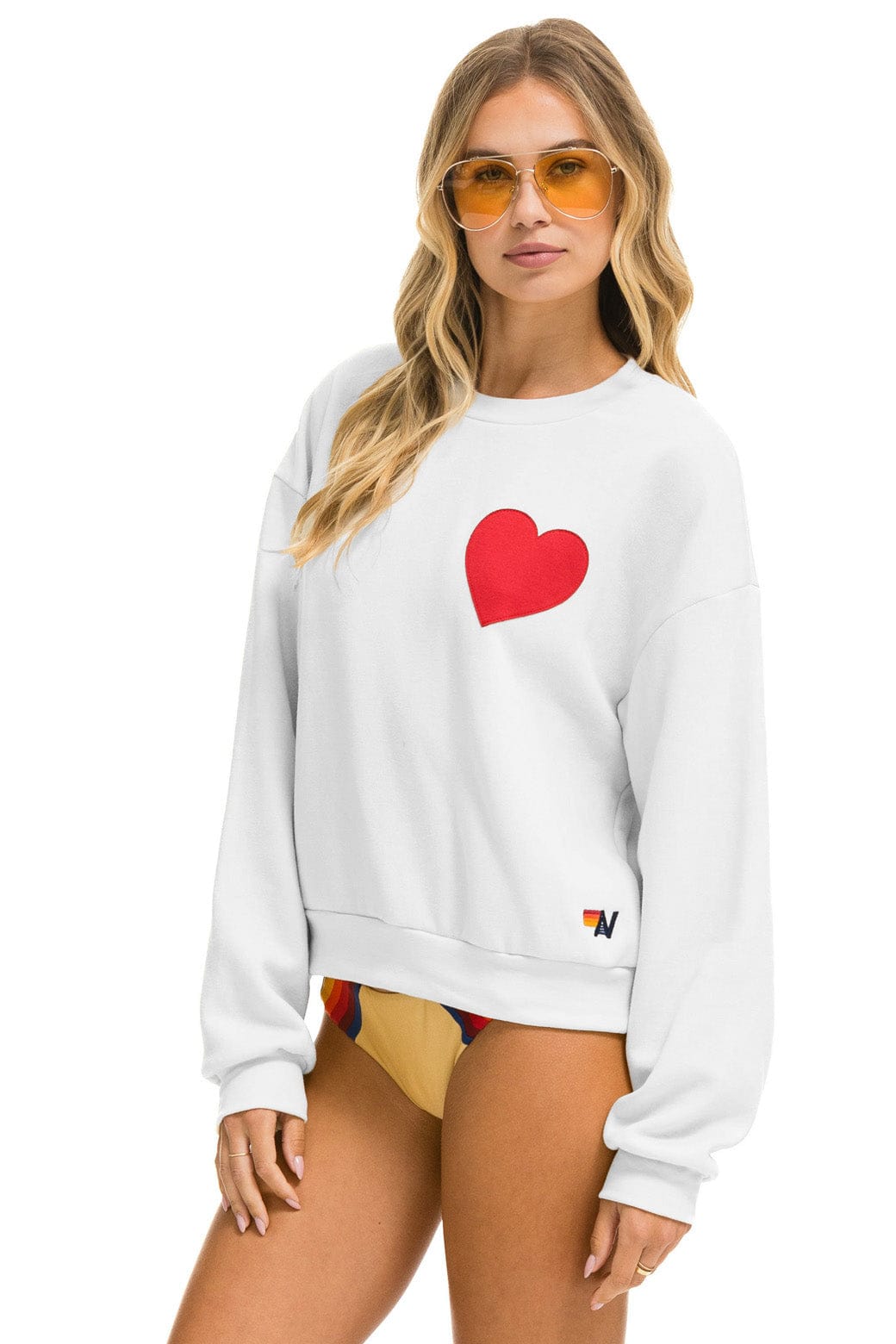 HEART STITCH RELAXED CREW SWEATSHIRT - WHITE - Image 2