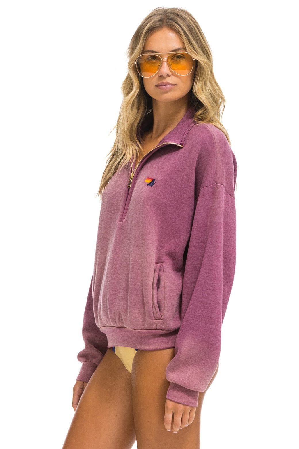 ESSENTIAL HALF ZIP RELAXED SWEATSHIRT - FADED BERRY - Image 3
