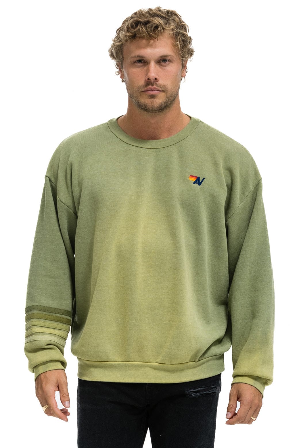 RUGBY STITCH RELAXED CREW SWEATSHIRT - FADED ARMY - Image 2