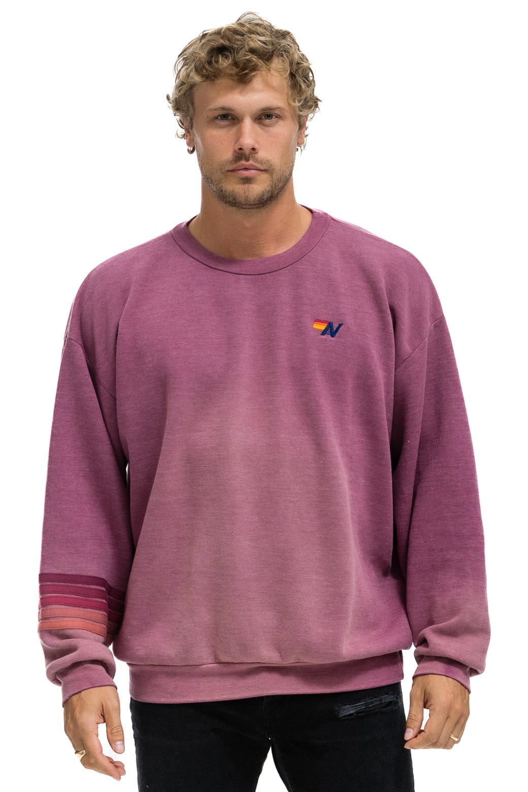 RUGBY STITCH RELAXED CREW SWEATSHIRT - FADED BERRY - Image 2