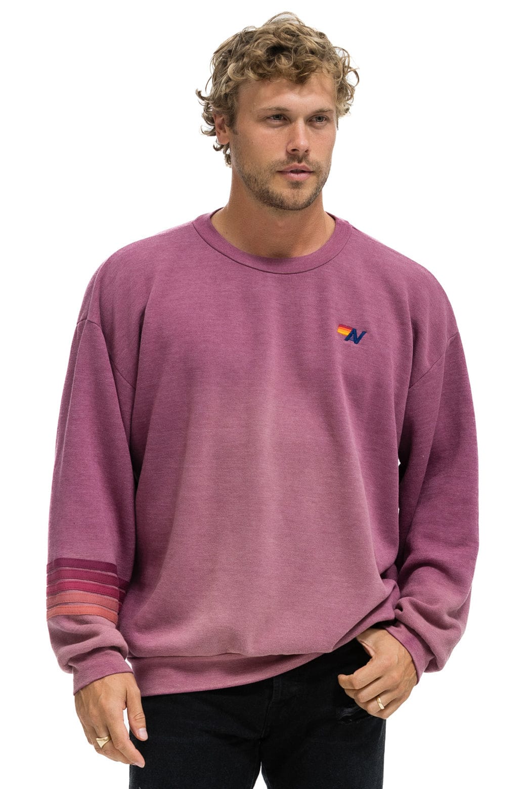 RUGBY STITCH RELAXED CREW SWEATSHIRT - FADED BERRY - Image 3