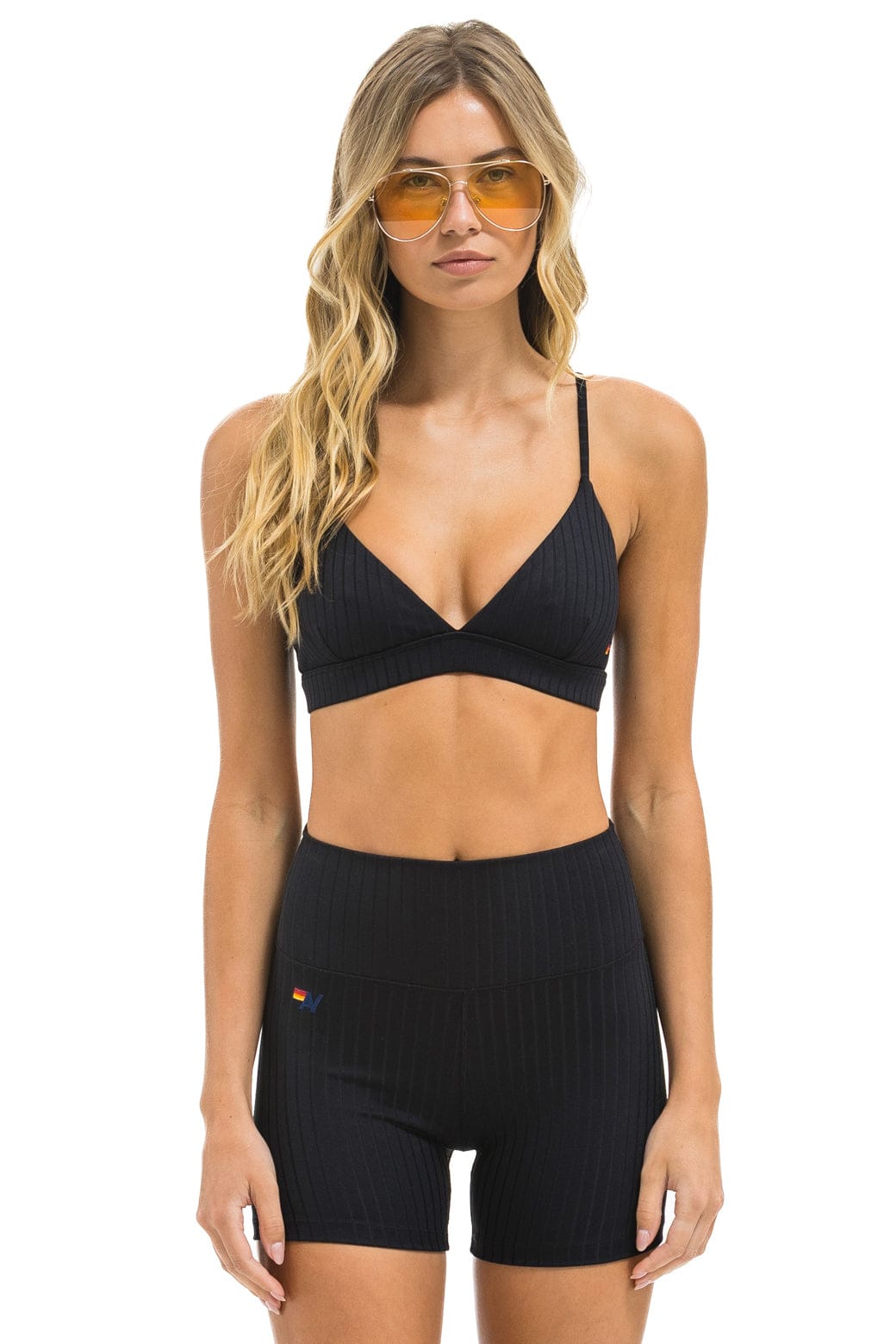WIDE RIB TRIANGLE ADJUSTABLE SPORTS BRA - BLACK