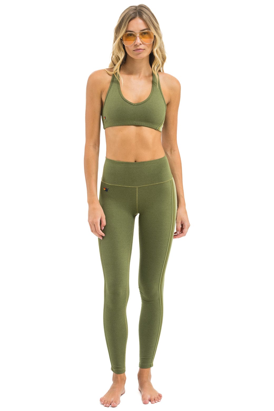FULL LENGTH HI-RISE 5 STRIPE LEGGINGS - ARMY - Image 2