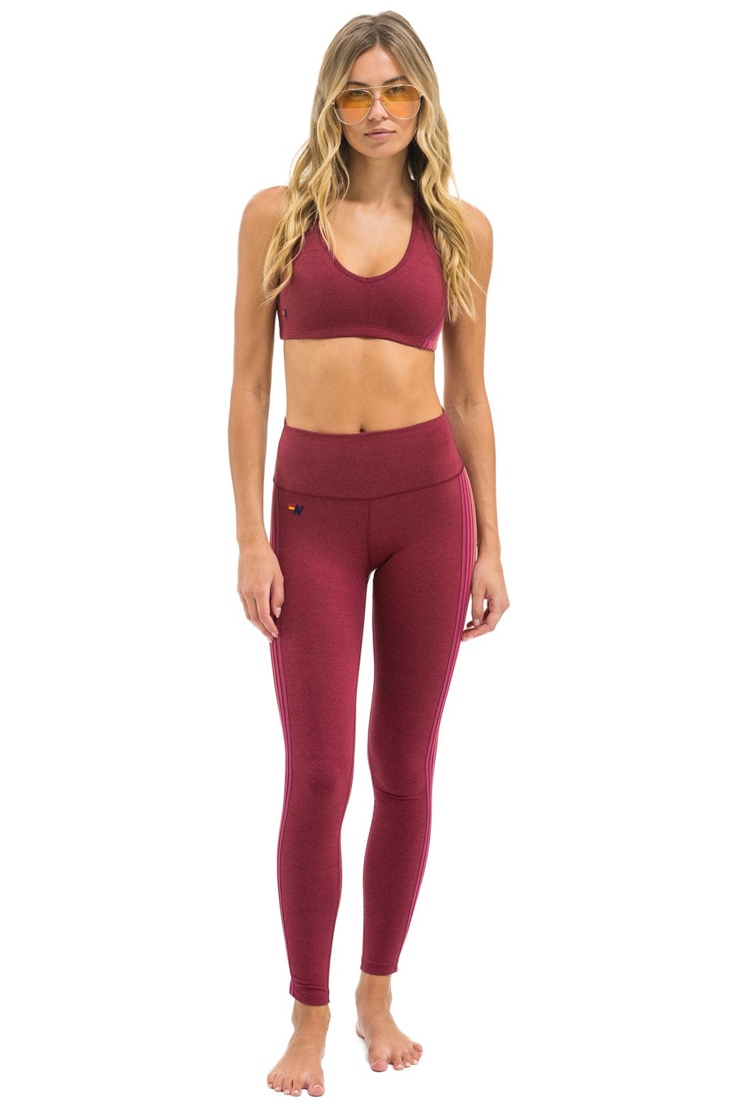 FULL LENGTH HI-RISE 5 STRIPE LEGGINGS - BERRY - Image 2