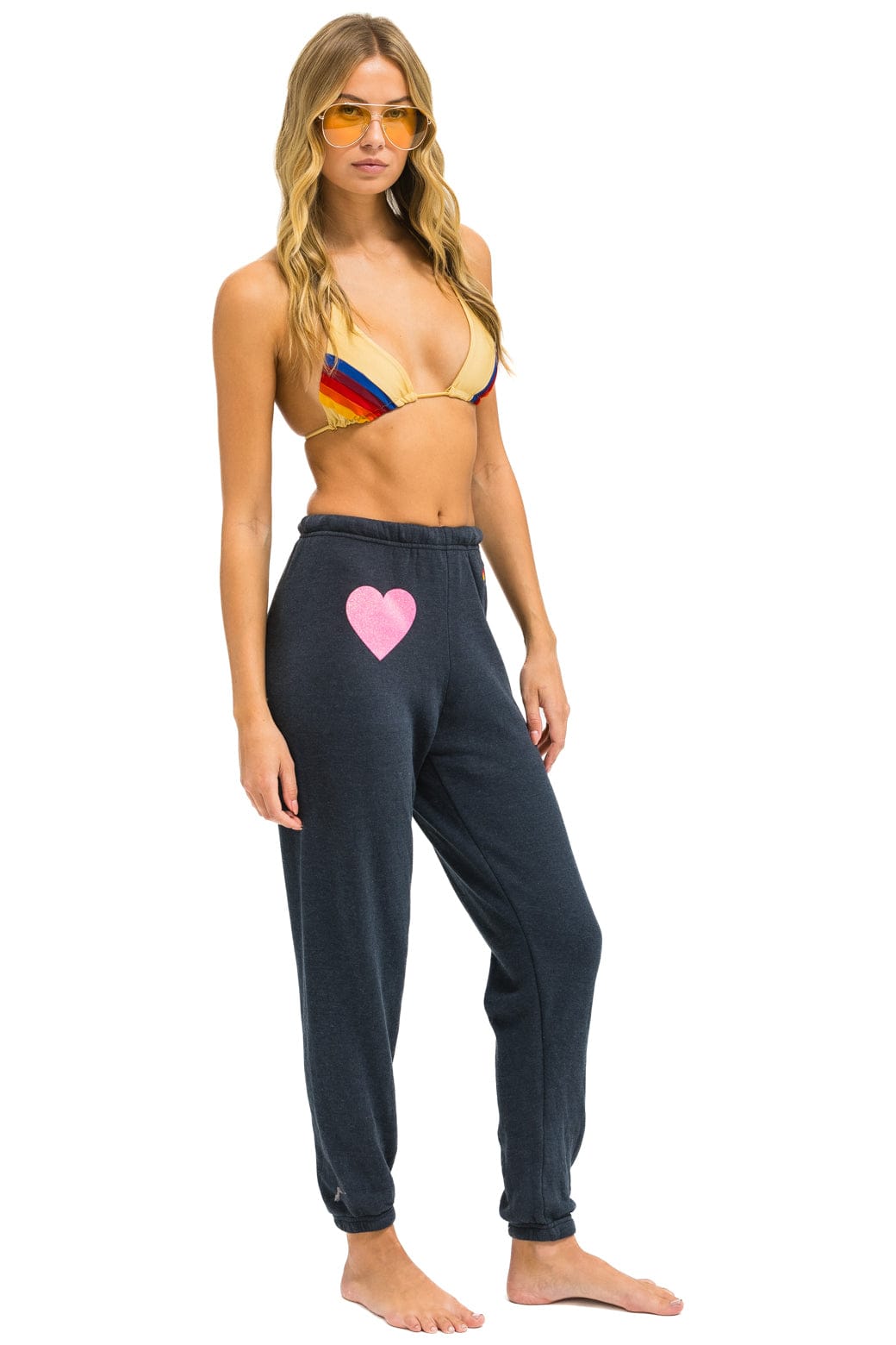 GLITTER HEART SWEATPANTS - CHARCOAL // NEON PINK - Image 2