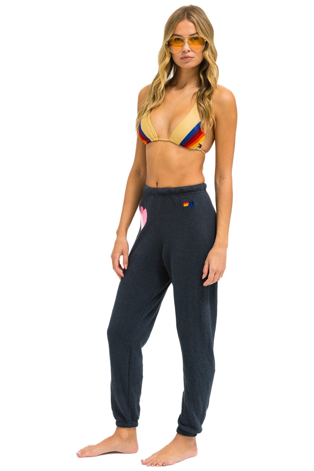 GLITTER HEART SWEATPANTS - CHARCOAL // NEON PINK - Image 3