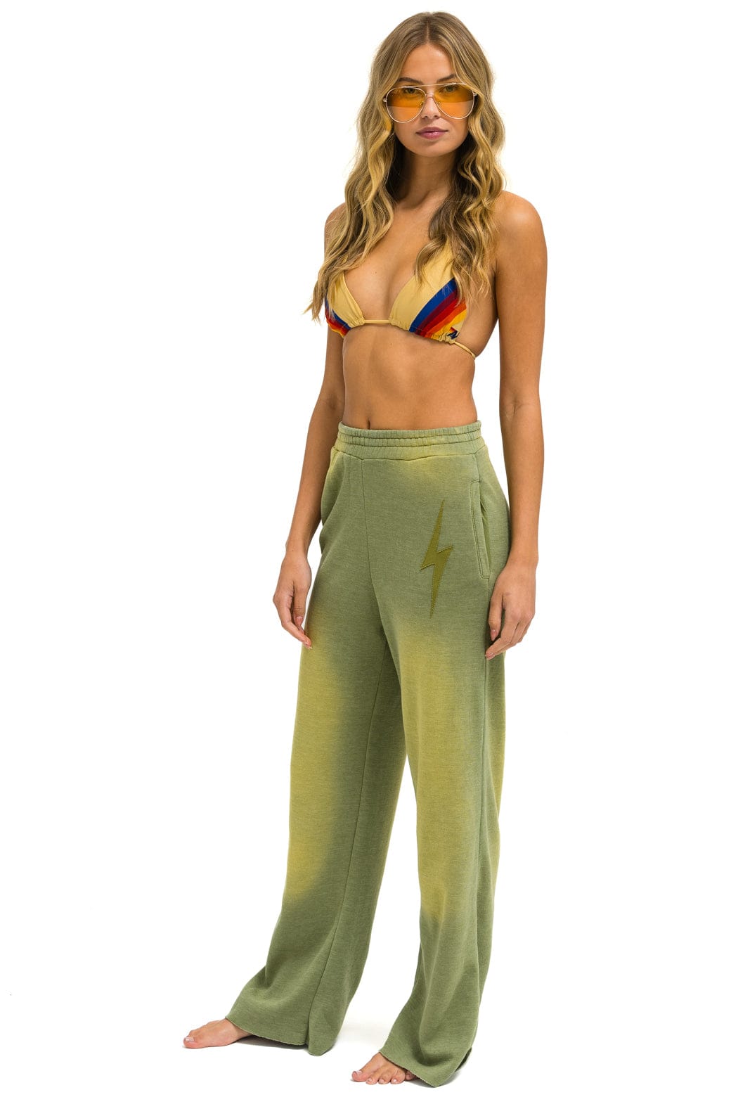 BOLT STITCH WIDE LEG POCKET SWEATPANTS - FADED ARMY - Image 3