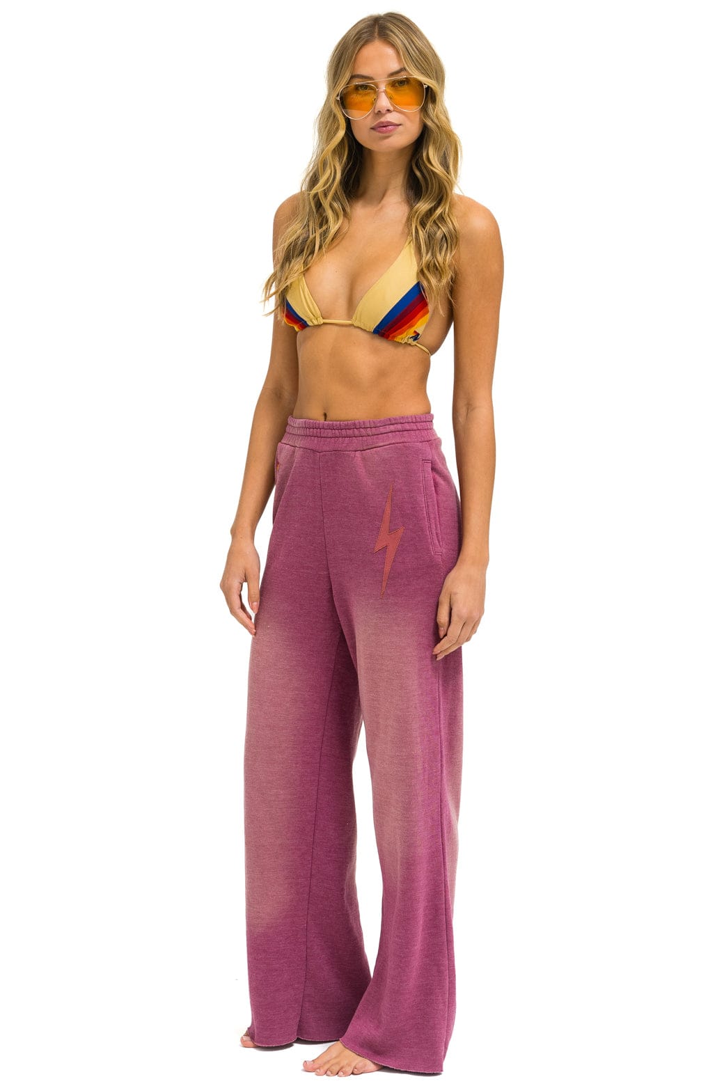 BOLT STITCH WIDE LEG POCKET SWEATPANTS - FADED BERRY - Image 2