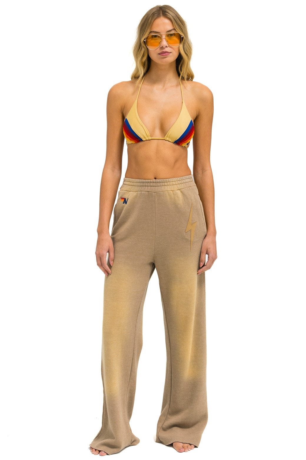 BOLT STITCH WIDE LEG POCKET SWEATPANTS - FADED TAN - Image 4
