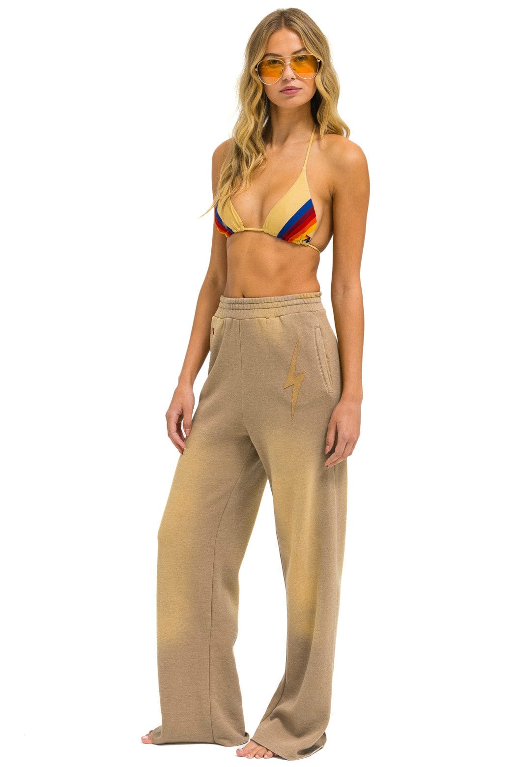 BOLT STITCH WIDE LEG POCKET SWEATPANTS - FADED TAN - Image 2
