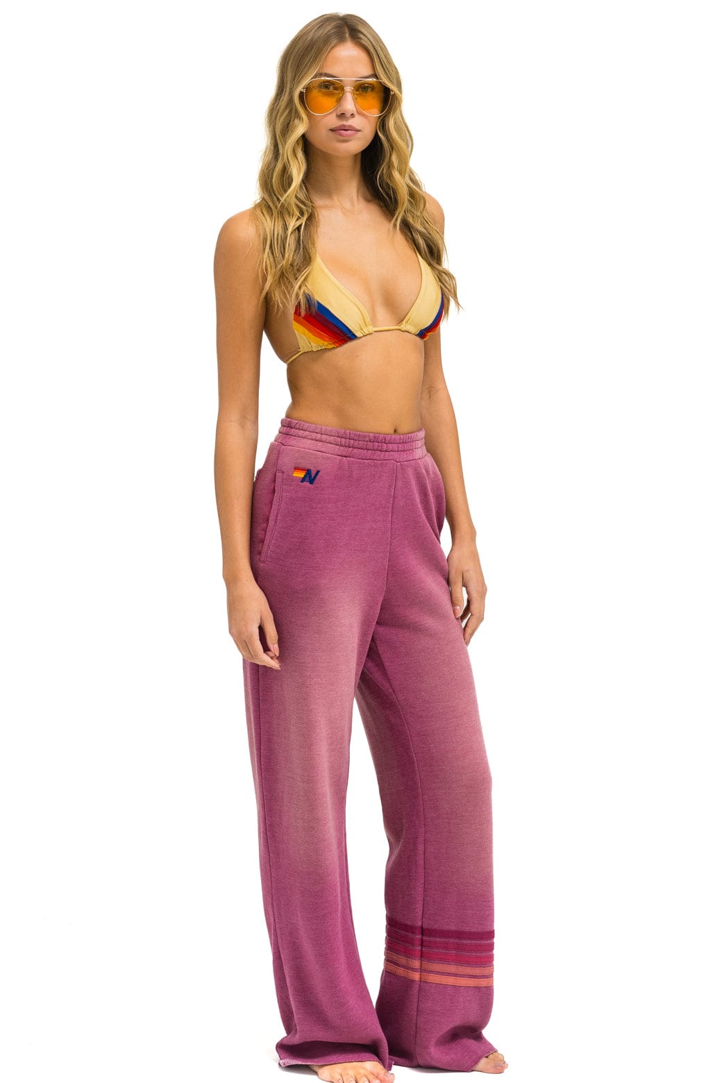 RUGBY STITCH WIDE LEG POCKET SWEATPANTS - FADED BERRY - Image 3
