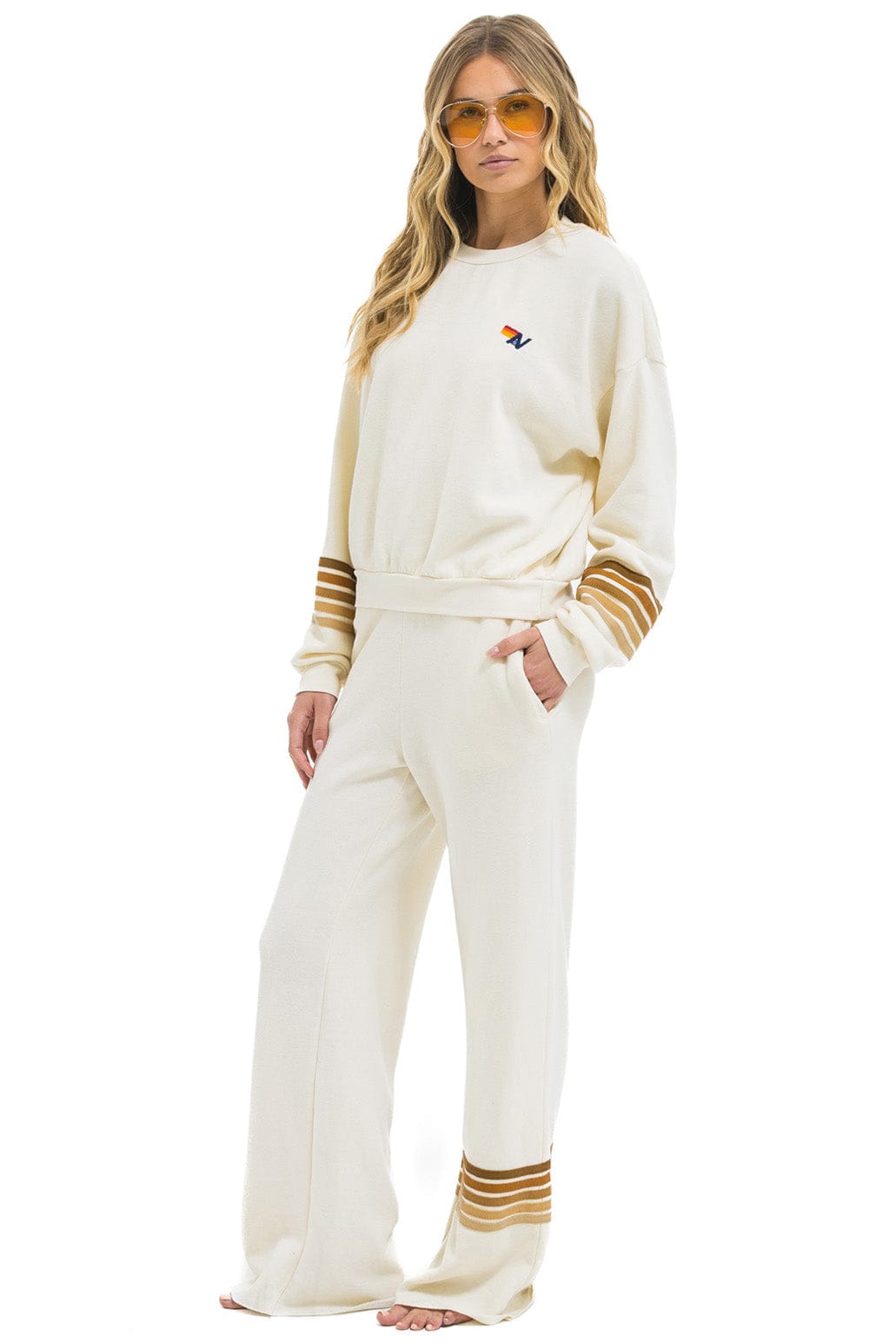 RUGBY STITCH 2 RELAXED CREW SWEATSHIRT - VINTAGE WHITE // BROWN - Image 7