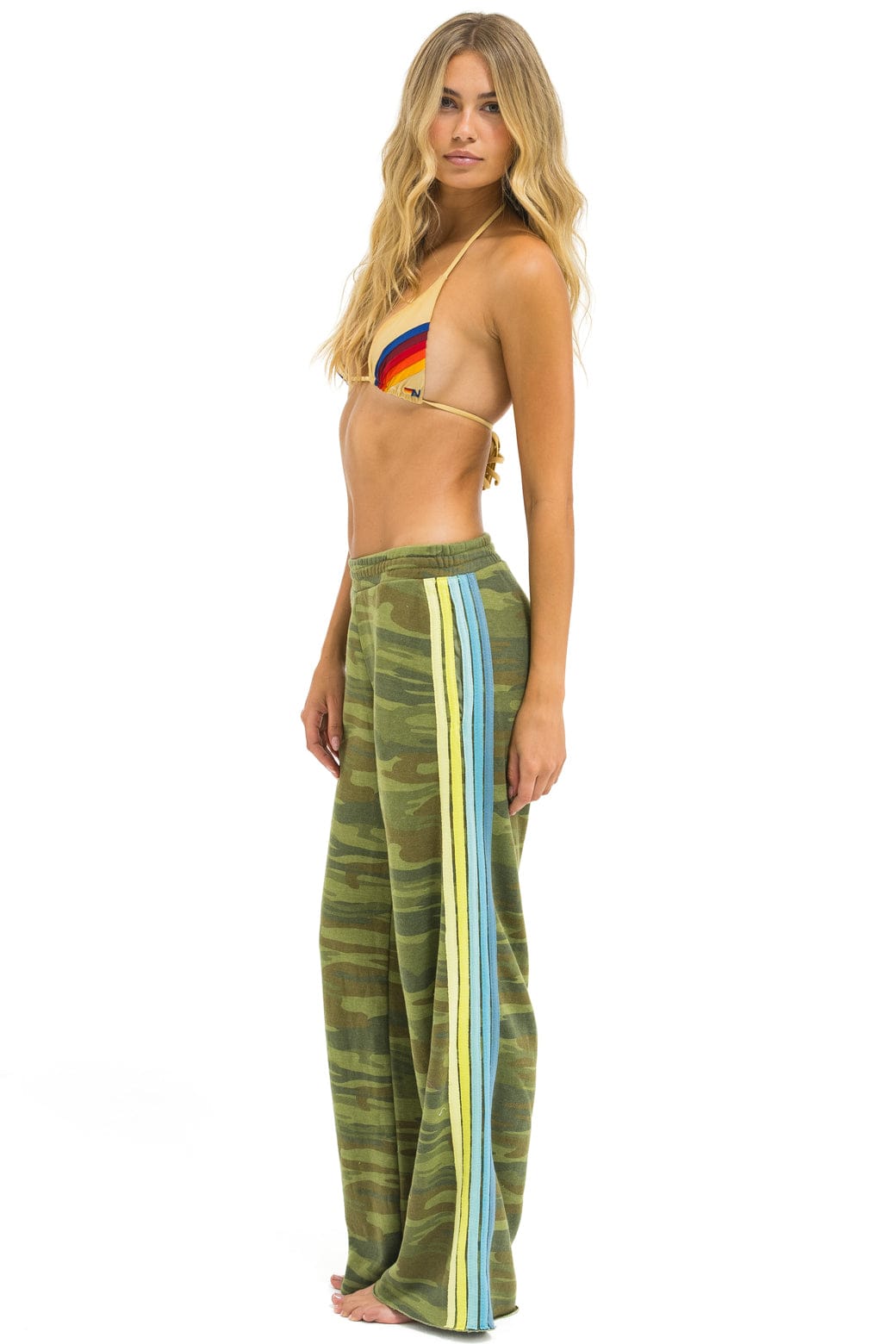 5 STRIPE WIDE LEG POCKET SWEATPANTS - CAMO // LIME // AQUA