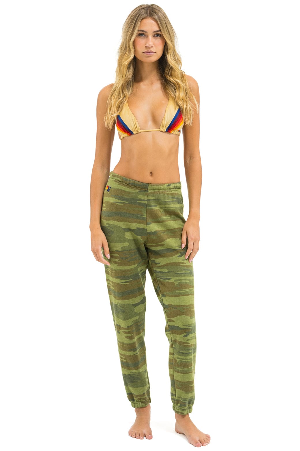 5 STRIPE SWEATPANTS - CAMO // LIME AQUA - Image 3