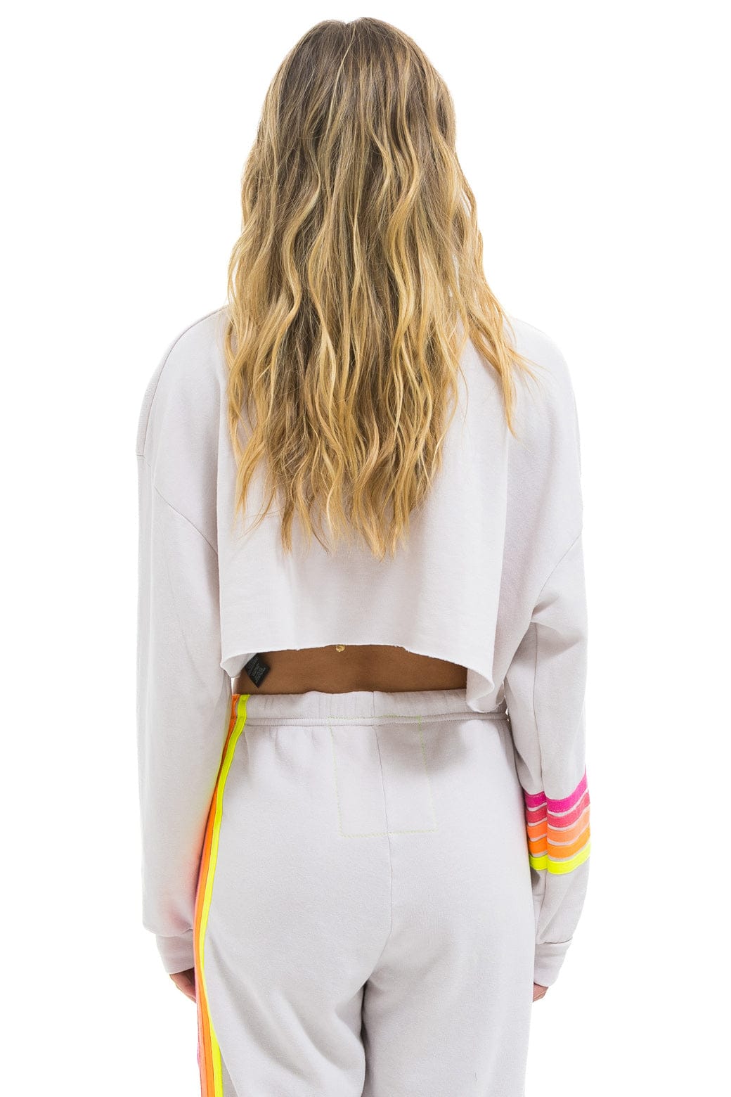 RUGBY STITCH CROPPED CREW SWEATSHIRT RELAXED - DOVE GREY // NEON - Image 3