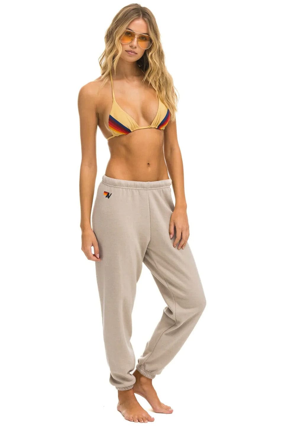 5 STRIPE SWEATPANTS - SAND // RAINBOW WHITE - Image 3