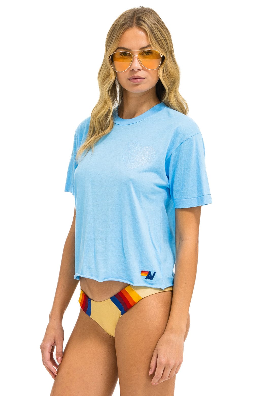 GLITTER HEART BOYFRIEND TEE - SKY // BLUE - Image 2