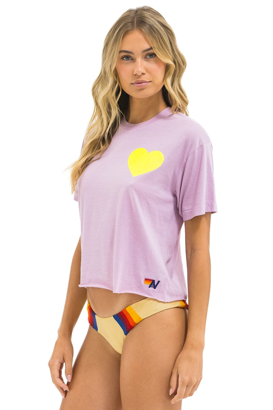 HEART PRINT BOYFRIEND TEE - MAUVE // NEON YELLOW - Image 2