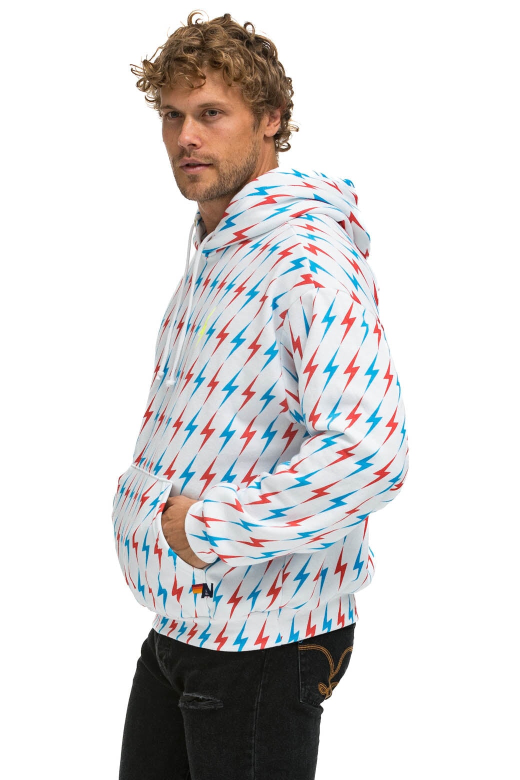 AVIATOR BOLT W/ BOLT EMBROIDERY RELAXED PULLOVER HOODIE - WHITE // USA - Image 4
