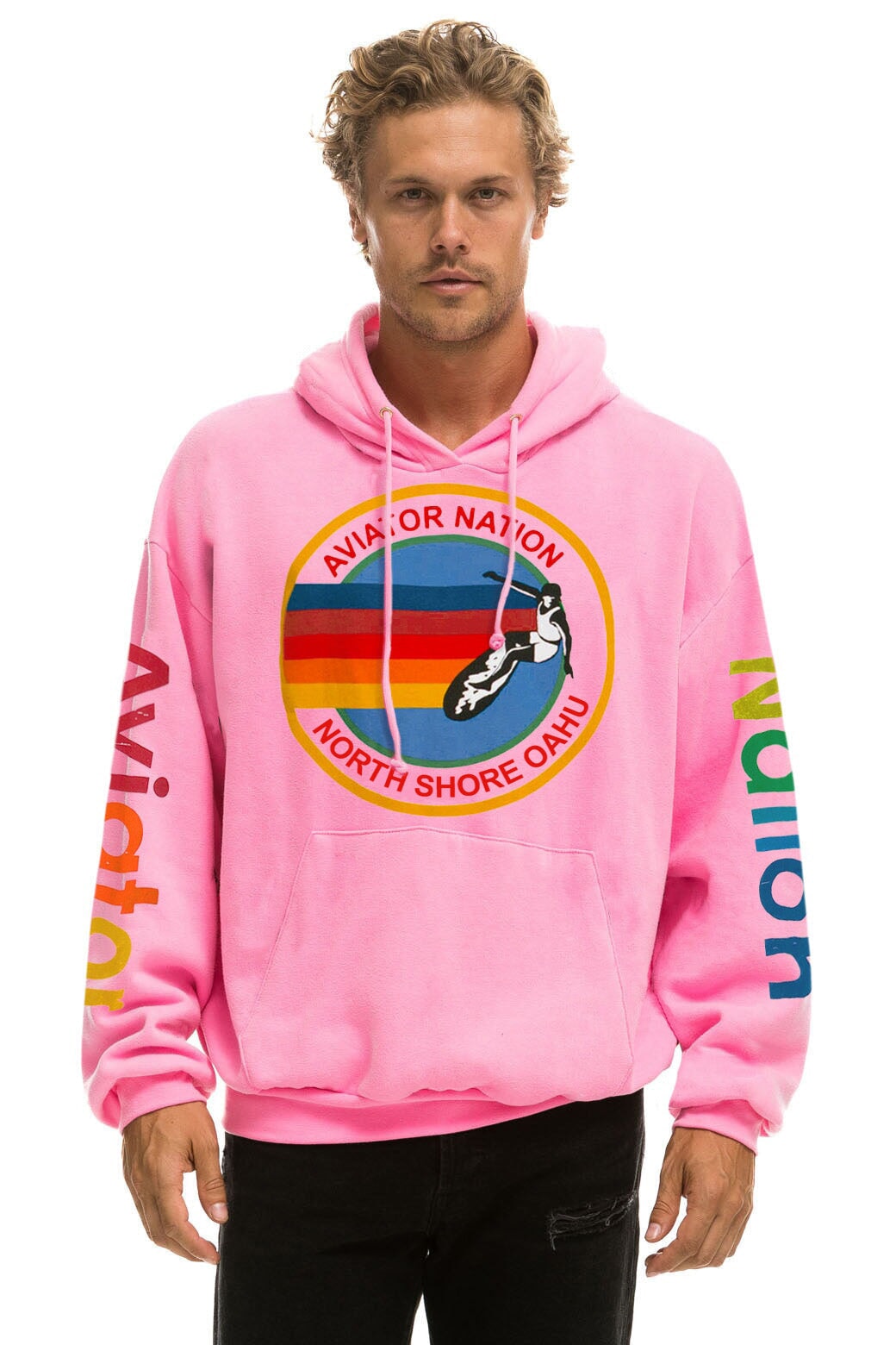 AVIATOR NATION NORTH SHORE RELAXED PULLOVER HOODIE - NEON PINK - Image 2