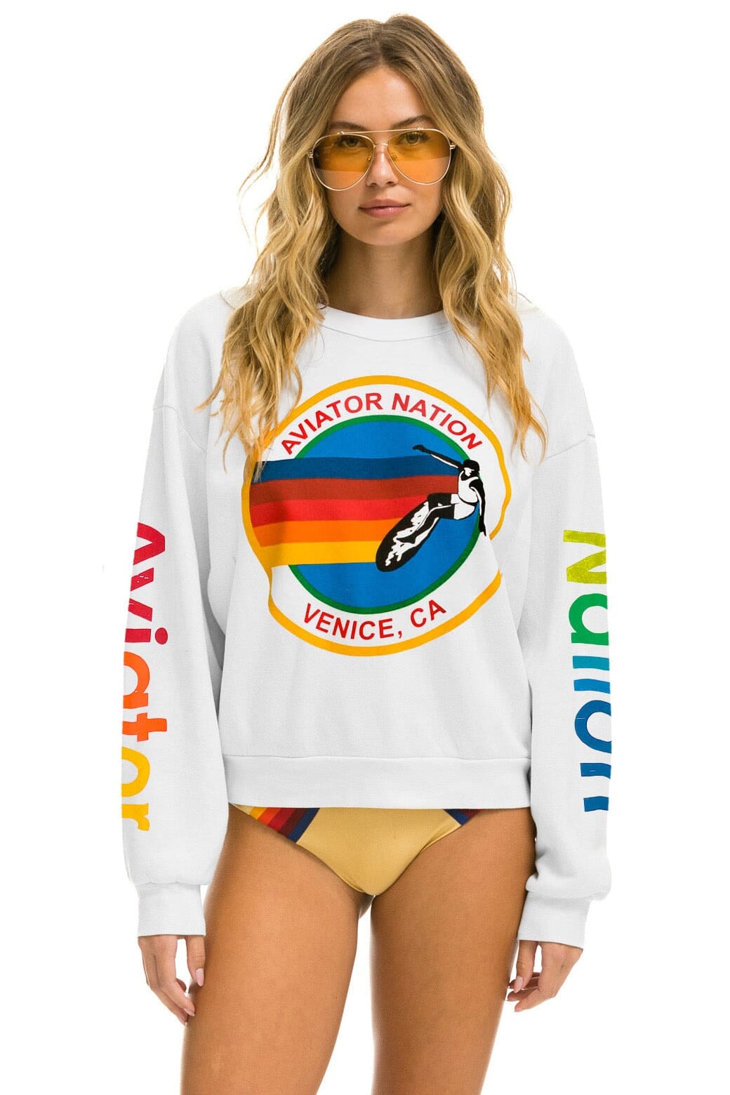 AVIATOR NATION RELAXED CREW SWEATSHIRT - WHITE - Image 2