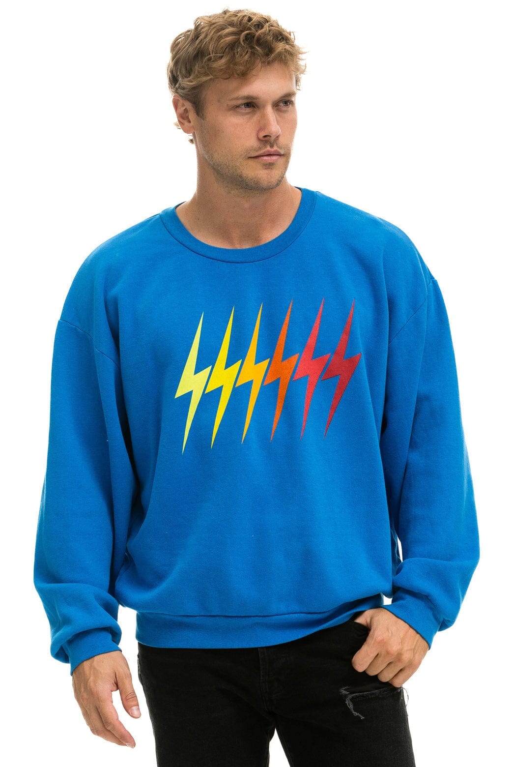 BOLT GRADIENT RELAXED CREW SWEATSHIRT - OCEAN // RAINBOW - Image 4
