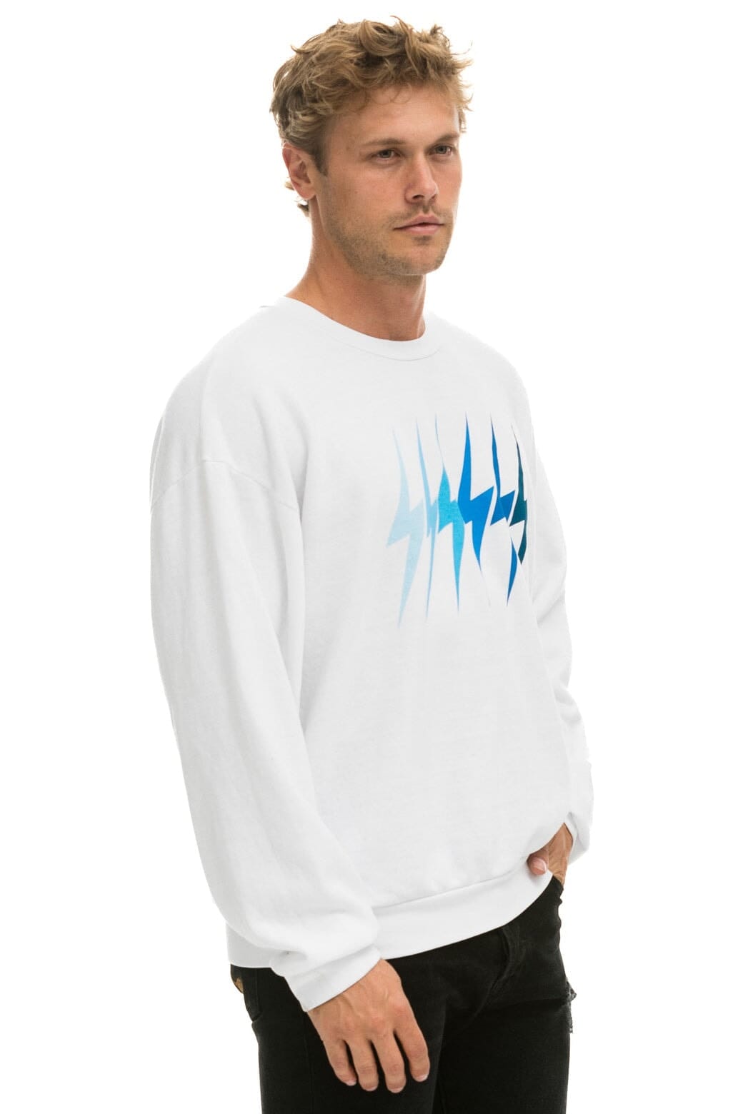 BOLT GRADIENT RELAXED CREW SWEATSHIRT - WHITE // BLUE - Image 8