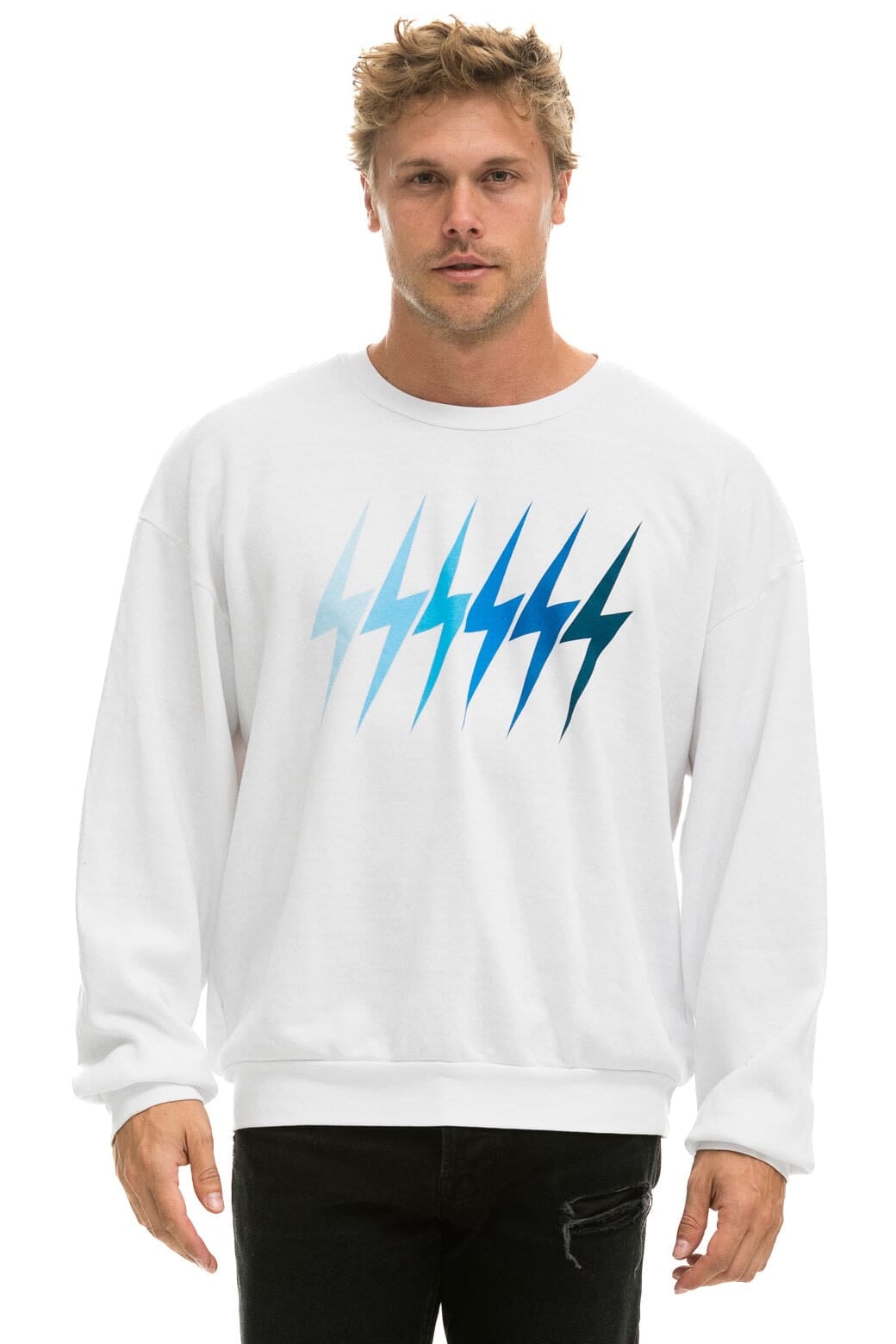 BOLT GRADIENT RELAXED CREW SWEATSHIRT - WHITE // BLUE - Image 2