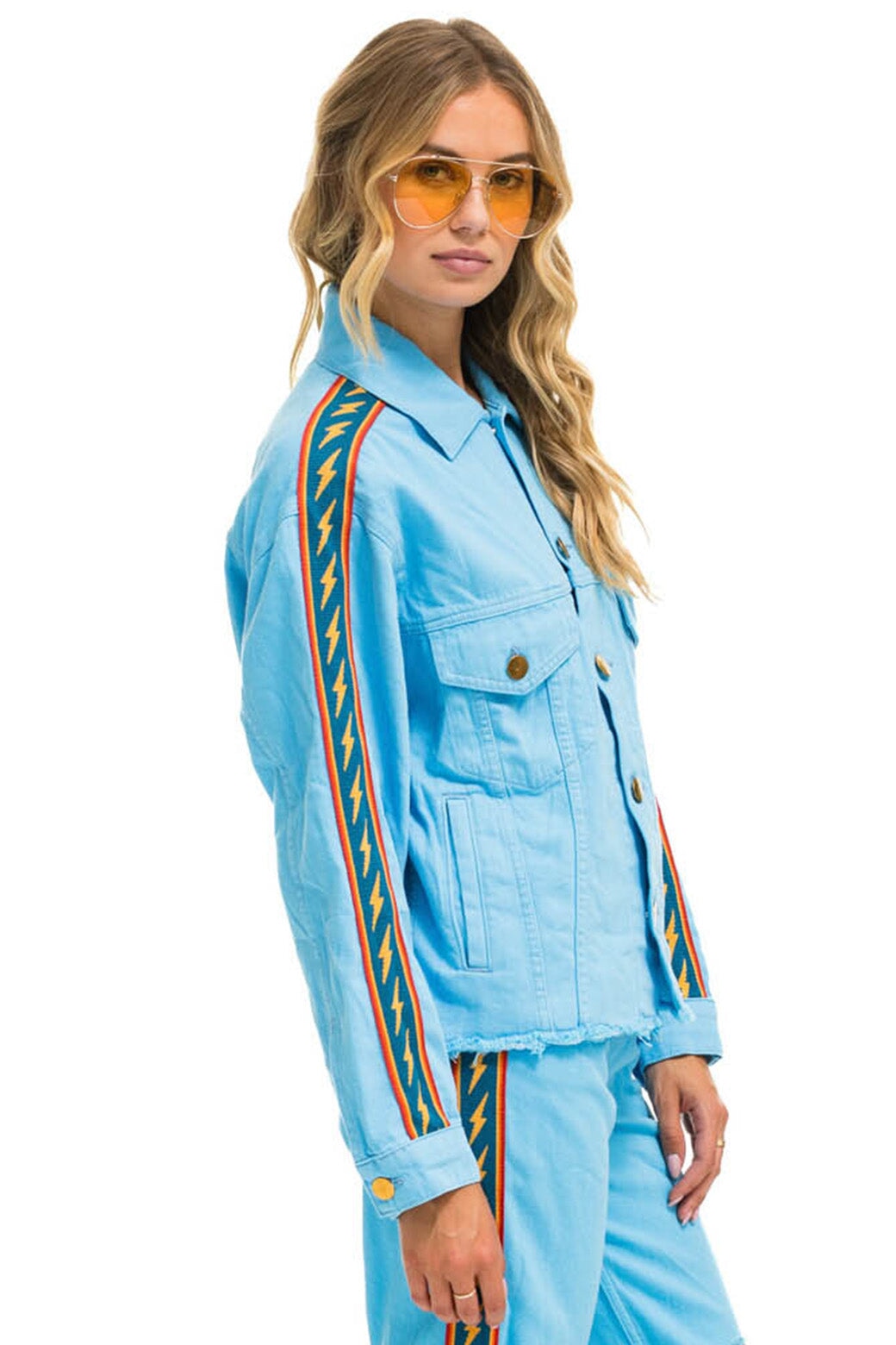 BOLT STRIPE OVERSIZED CUTOFF DENIM JACKET - SKY - Image 2