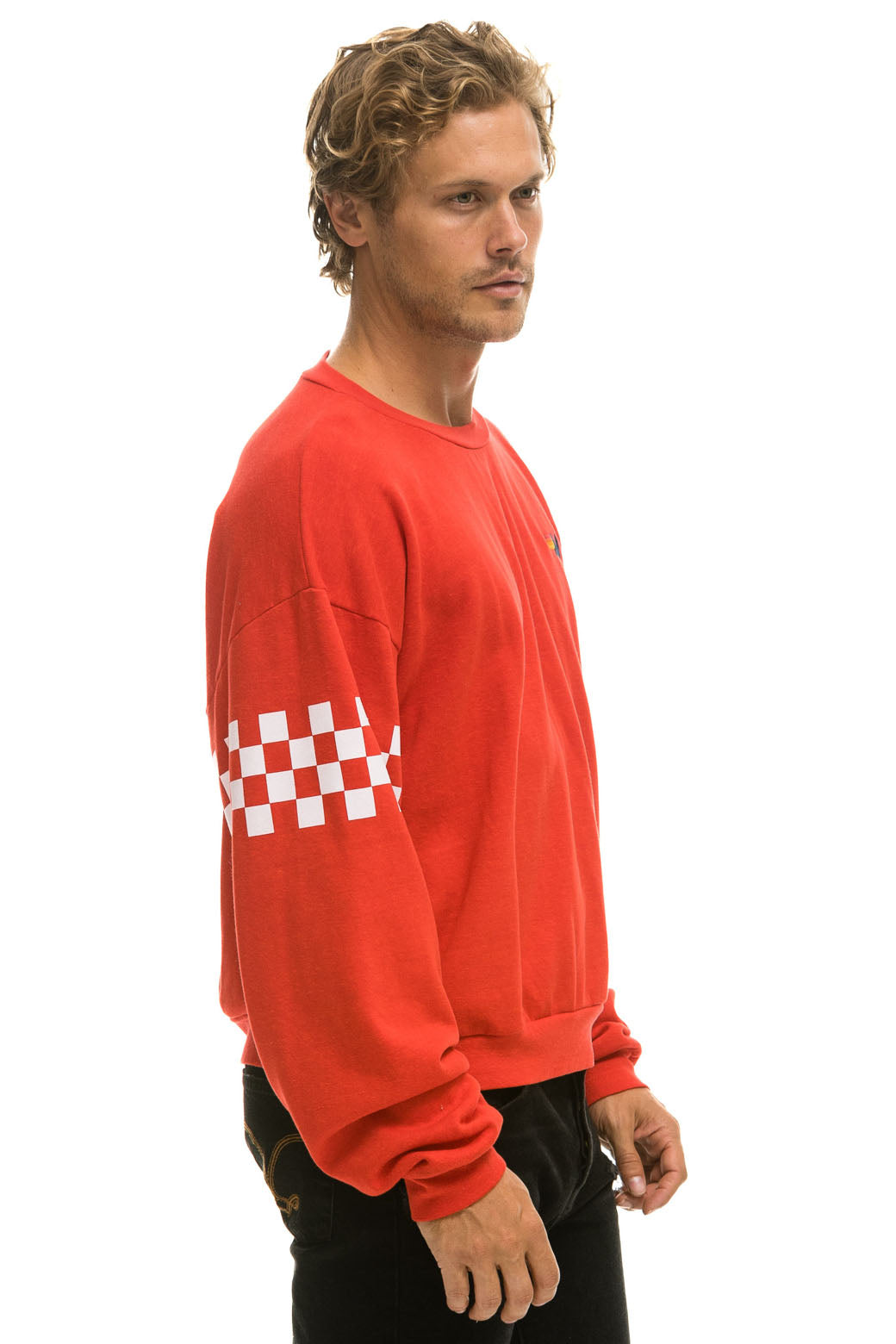 CHECK 2 SLEEVE RELAXED CREW SWEATSHIRT - RED // WHITE - Image 10
