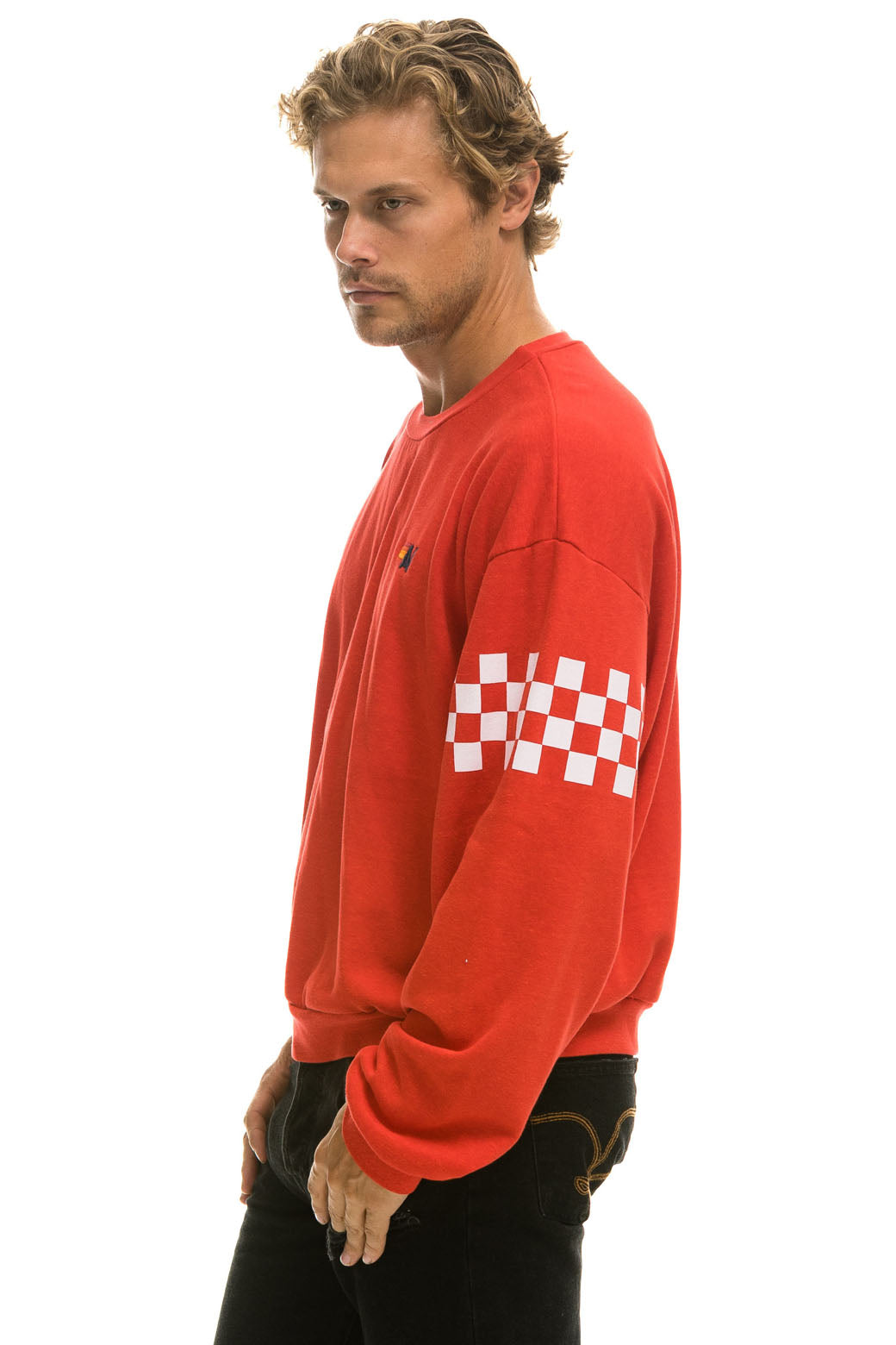 CHECK 2 SLEEVE RELAXED CREW SWEATSHIRT - RED // WHITE - Image 6