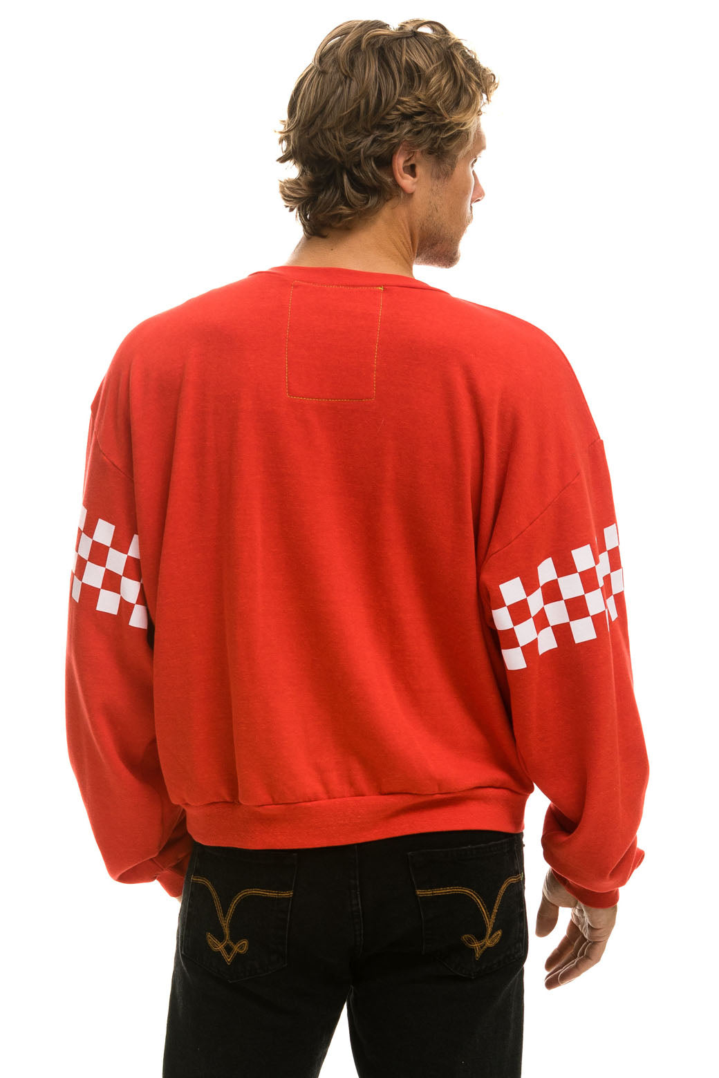 CHECK 2 SLEEVE RELAXED CREW SWEATSHIRT - RED // WHITE - Image 8