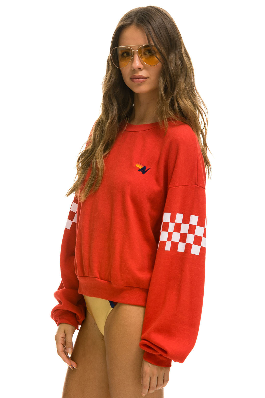 CHECK 2 SLEEVE RELAXED CREW SWEATSHIRT - RED // WHITE - Image 7