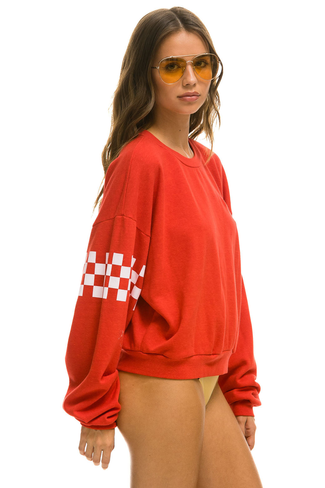CHECK 2 SLEEVE RELAXED CREW SWEATSHIRT - RED // WHITE - Image 5