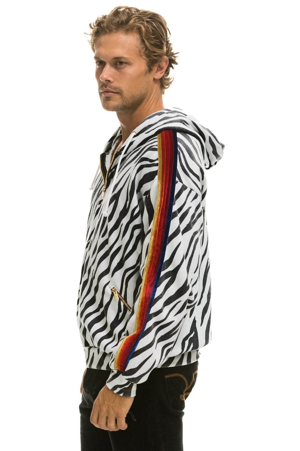 CLASSIC RELAXED ZIP HOODIE WITH POCKETS - ZEBRA - Image 4