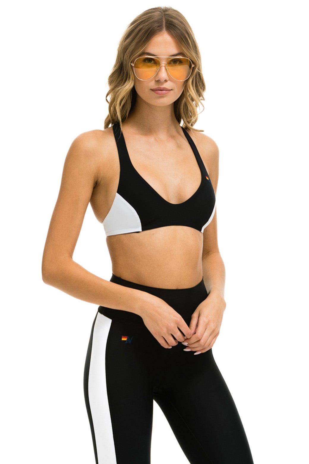 COLOR BLOCK BRALETTE SPORTS BRA - BLACK - Image 3