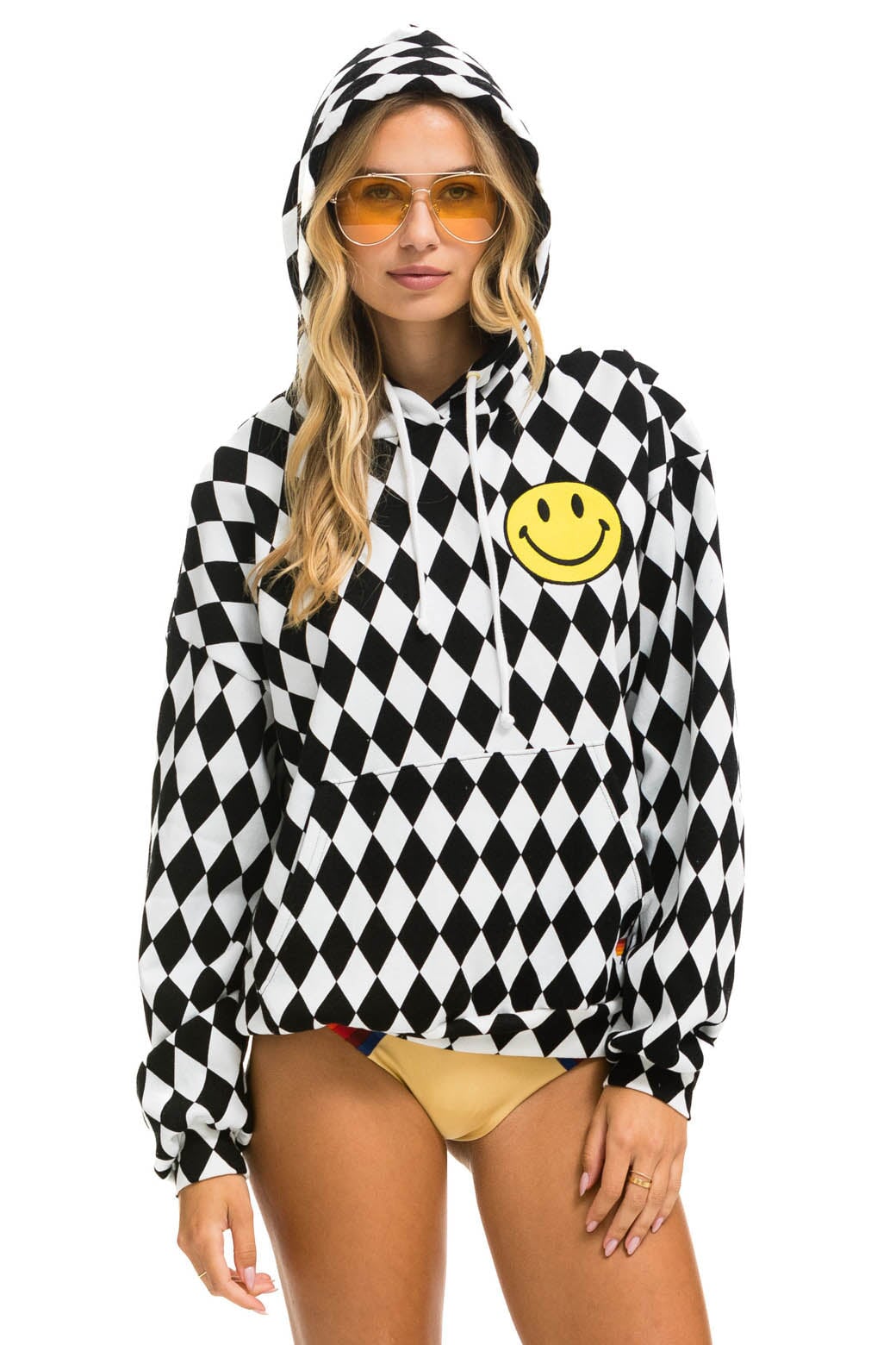 DIAMOND SMILEY 2 EMBRIODERY RELAXED PULLOVER HOODIE - WHITE // BLACK - Image 5