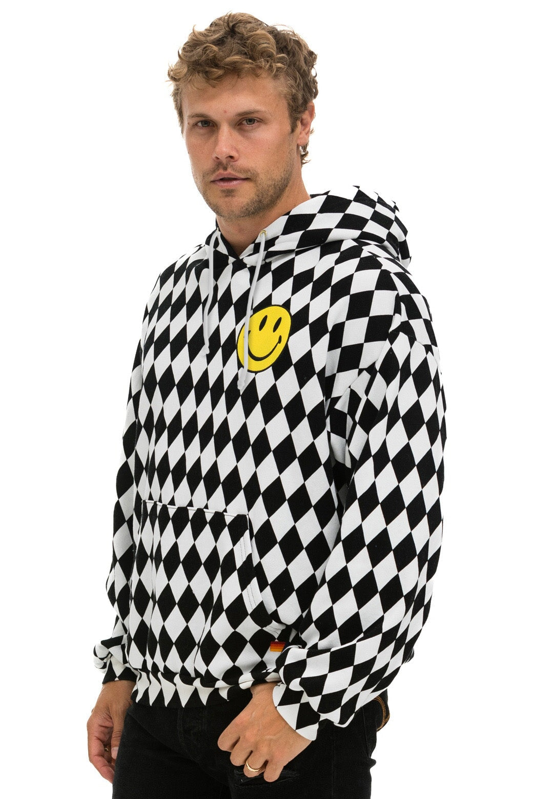 DIAMOND SMILEY 2 EMBRIODERY RELAXED PULLOVER HOODIE - WHITE // BLACK - Image 4